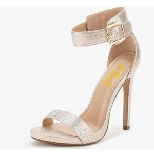 FSJ Light Gold Versatile Ankle Strap Buckle Sandals Open Toe High Heel Pumps